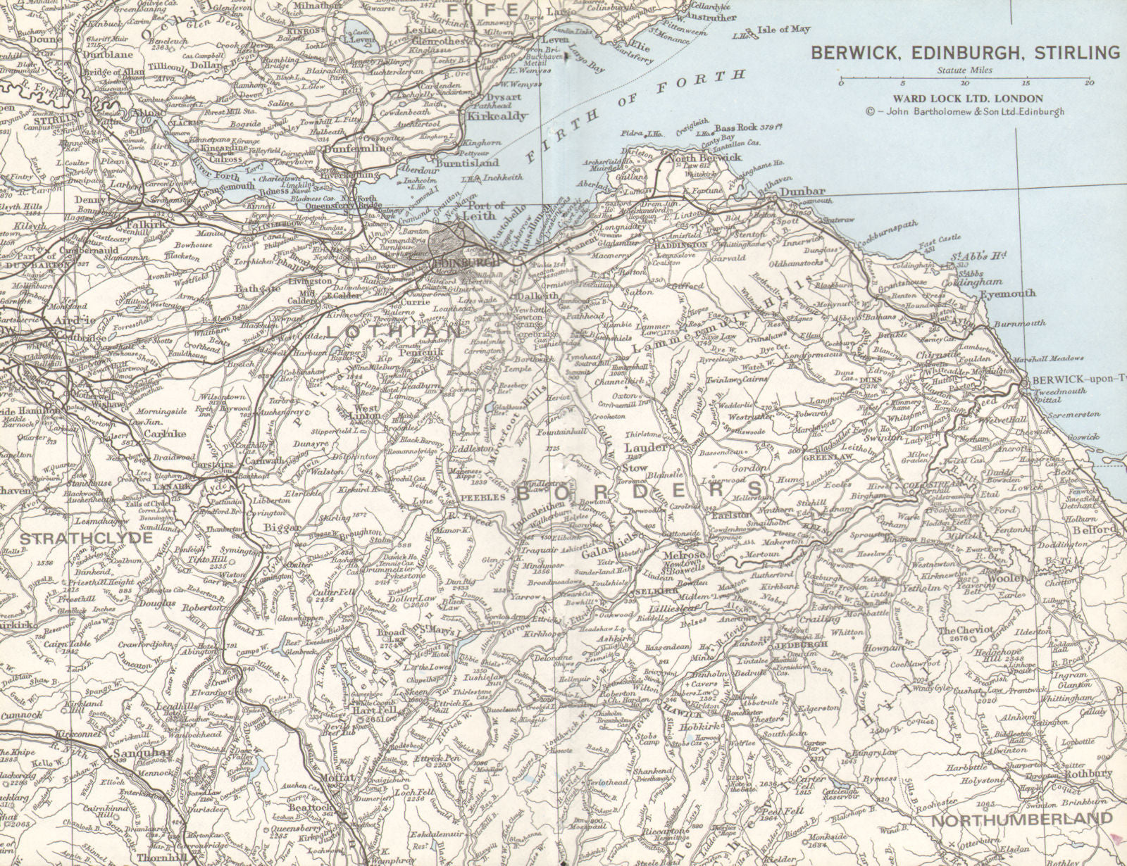 SCOTTISH BORDERS & LOTHIAN Berwick Edinburgh Stirling Firth of Forth 1975 map